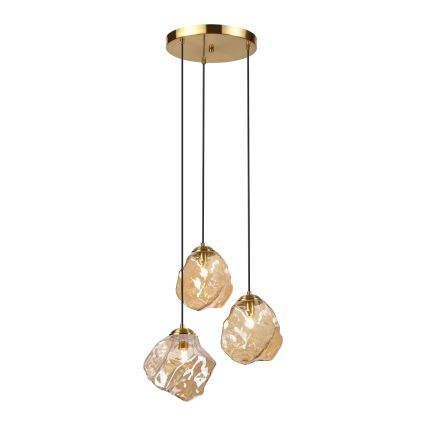 Lámpara colgante CRISTAL con cable 3xE14/15W/230V latón/beige ahumado