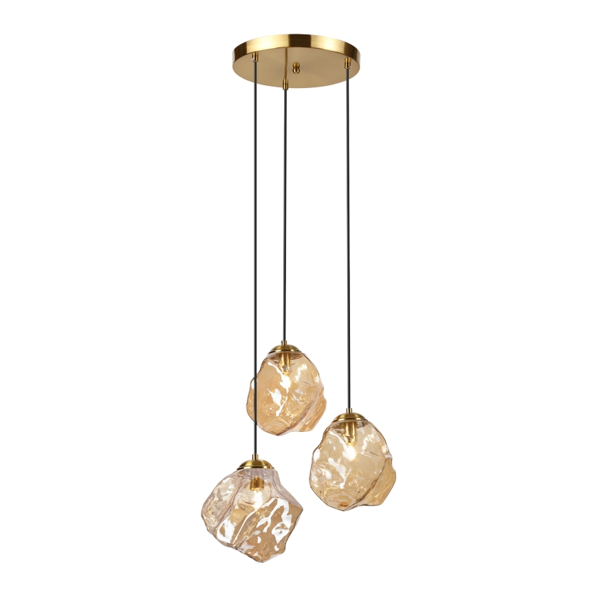 Lámpara colgante CRISTAL con cable 3xE14/15W/230V latón/beige ahumado