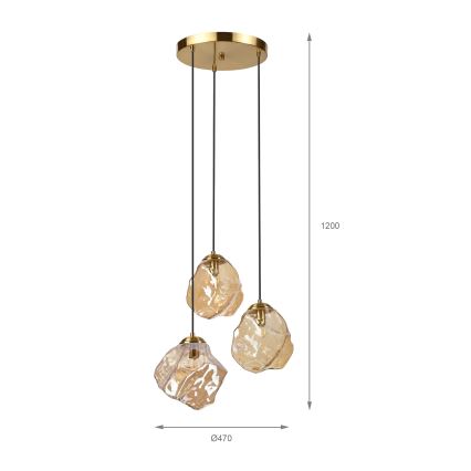 Lámpara colgante CRISTAL con cable 3xE14/15W/230V latón/beige ahumado