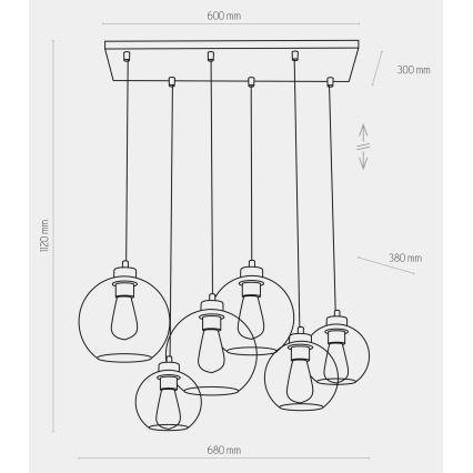 Lámpara colgante CUBUS 6xE27/60W/230V negro