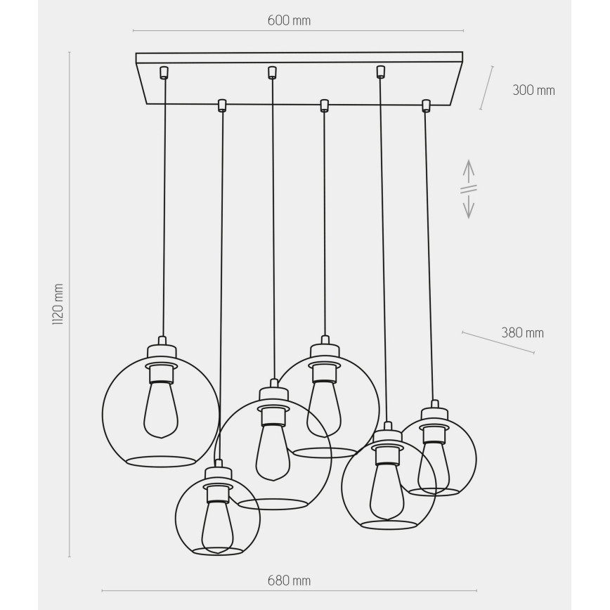 Lámpara colgante CUBUS 6xE27/60W/230V negro