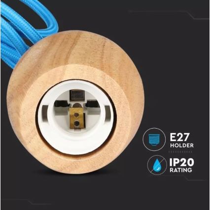 Lámpara colgante de cable 1xE27/60W/230V azul