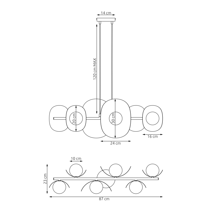 Lámpara colgante de cable ELEMENTI 6xG9/8W/230V blanca
