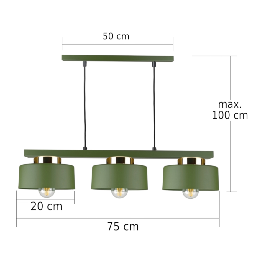 Lámpara colgante de cable IGNIA 3xE27/60W/230V, verde