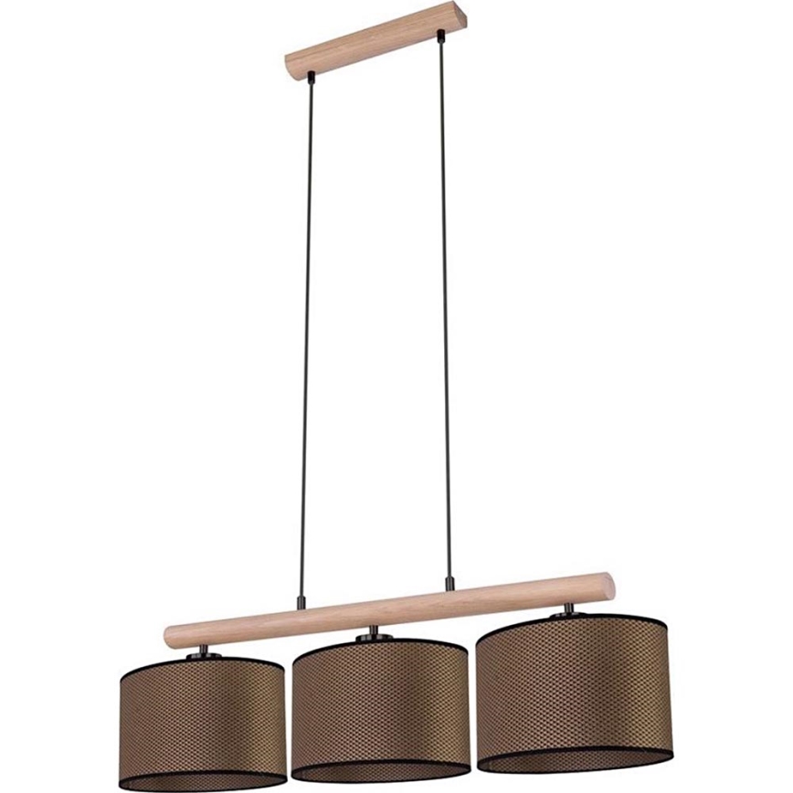 Lámpara colgante de cable MERCEDES 3xE27/40W/230V marrón/roble