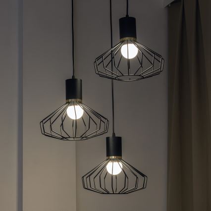 Lámpara colgante de cable SOLANO 3xE27/15W/230V negra/dorada