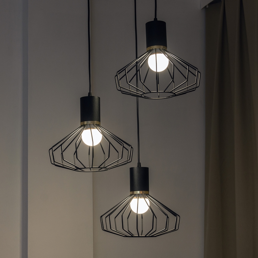 Lámpara colgante de cable SOLANO 3xE27/15W/230V negra/dorada
