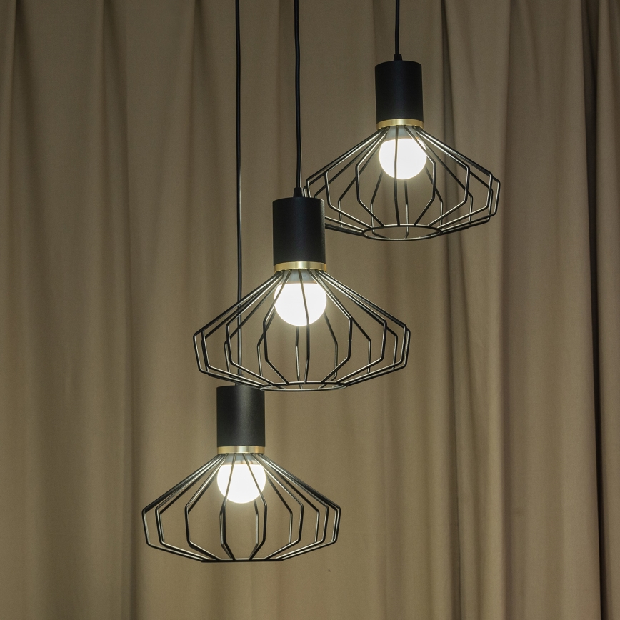 Lámpara colgante de cable SOLANO 3xE27/15W/230V negra/dorada