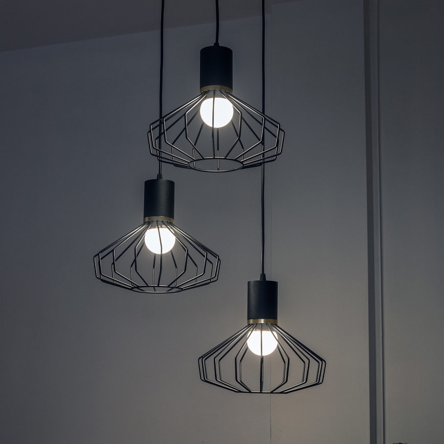 Lámpara colgante de cable SOLANO 3xE27/15W/230V negra/dorada