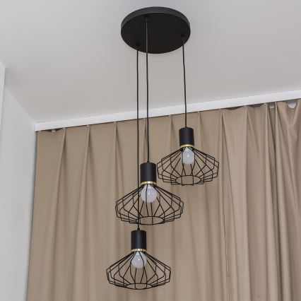 Lámpara colgante de cable SOLANO 3xE27/15W/230V negra/dorada