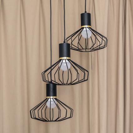 Lámpara colgante de cable SOLANO 3xE27/15W/230V negra/dorada