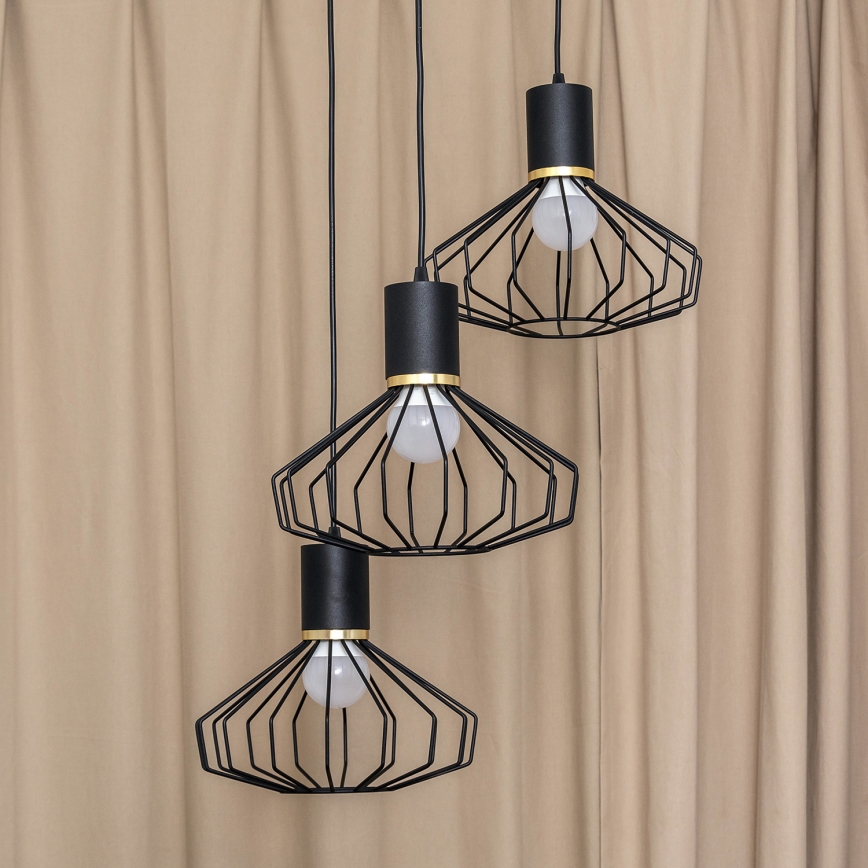 Lámpara colgante de cable SOLANO 3xE27/15W/230V negra/dorada