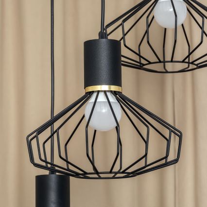 Lámpara colgante de cable SOLANO 3xE27/15W/230V negra/dorada