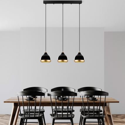 Lámpara colgante de cable YILDO 3xE27/40W/230V negro/dorado