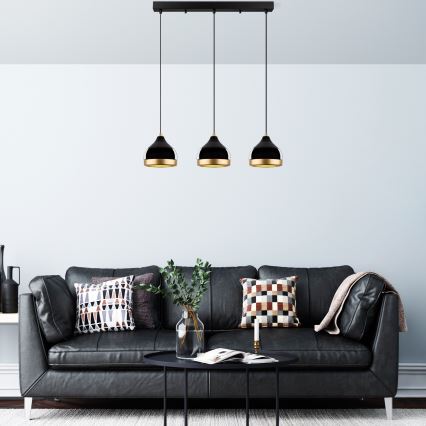 Lámpara colgante de cable YILDO 3xE27/40W/230V negro/dorado