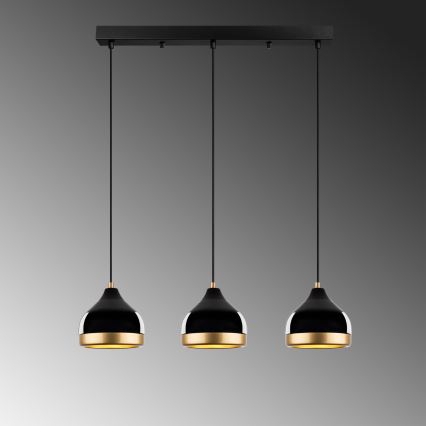 Lámpara colgante de cable YILDO 3xE27/40W/230V negro/dorado