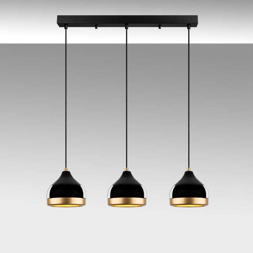 Lámpara colgante de cable YILDO 3xE27/40W/230V negro/dorado