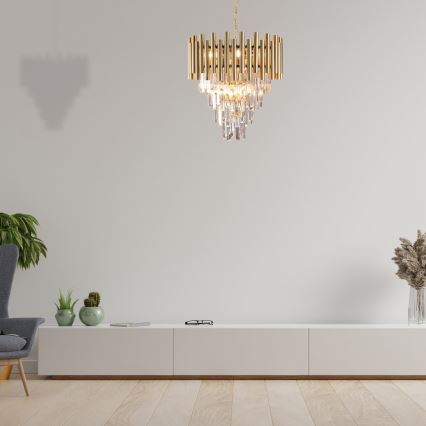 Lámpara colgante de cristal con cadena MADISON 9xE14/40W/230V dorado