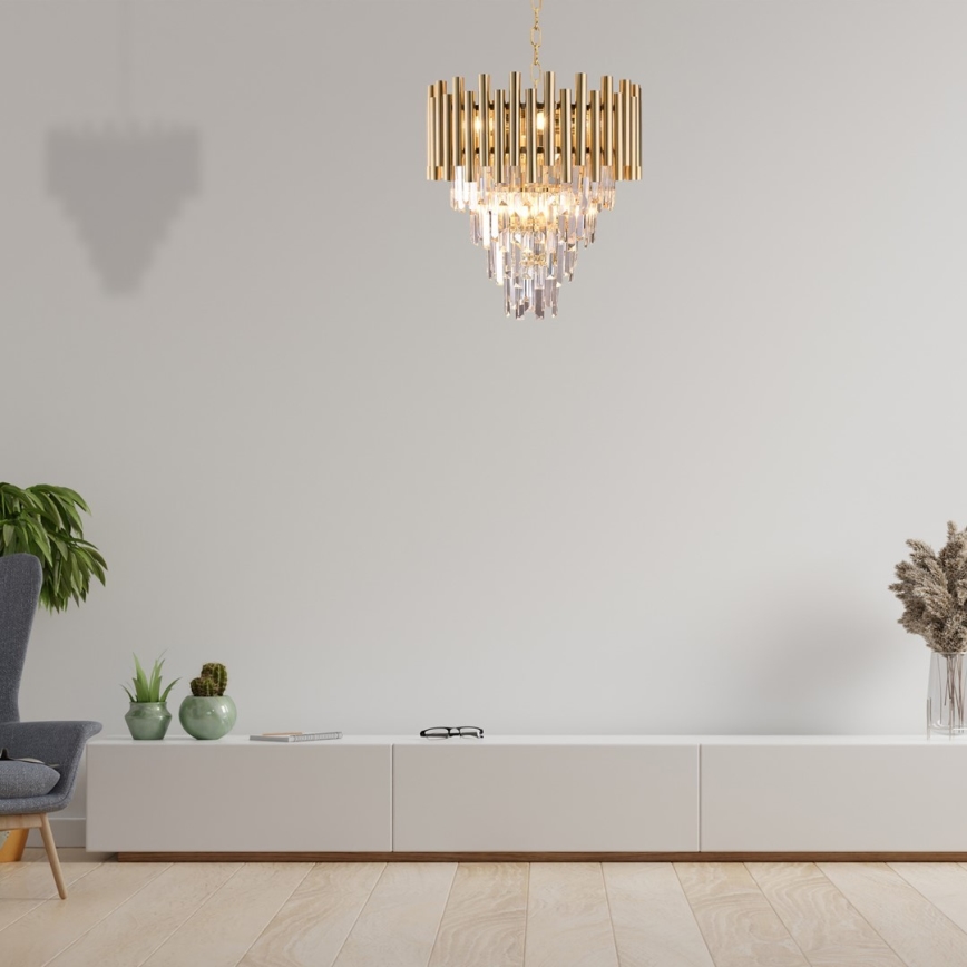 Lámpara colgante de cristal con cadena MADISON 9xE14/40W/230V dorado