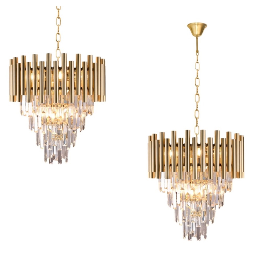 Lámpara colgante de cristal con cadena MADISON 9xE14/40W/230V dorado