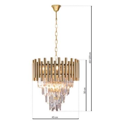 Lámpara colgante de cristal con cadena MADISON 9xE14/40W/230V dorado