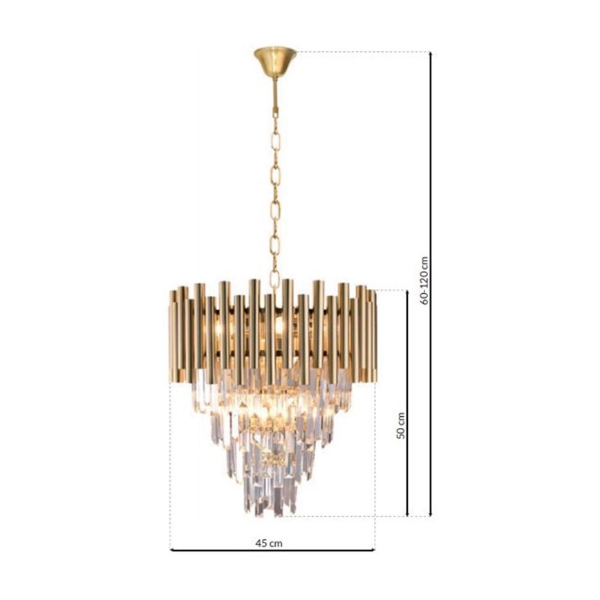 Lámpara colgante de cristal con cadena MADISON 9xE14/40W/230V dorado
