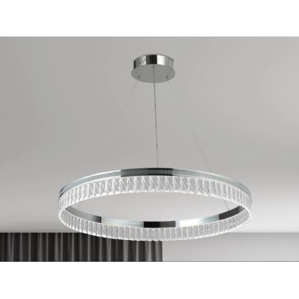 Lámpara colgante de cristal LED regulable THALIA, 55W/230V, 3000–6000K, Ø 80 cm, suspendida por cable, con mando a distancia