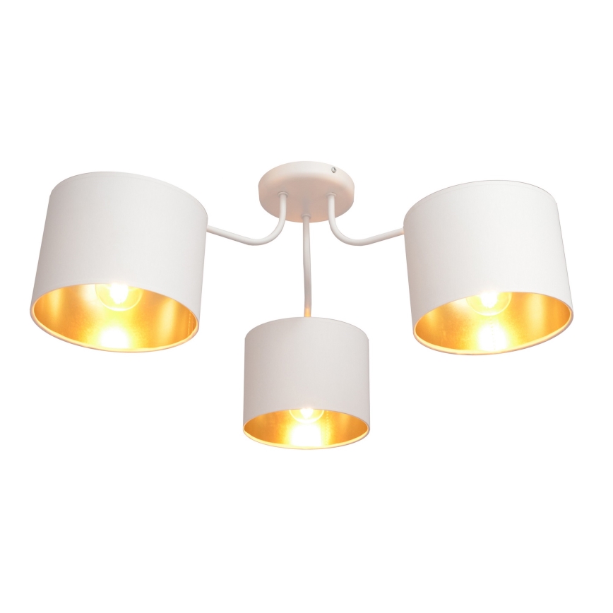 Lámpara colgante de luces de superficie ALBA 3xE27/15W/230V blanco/dorado