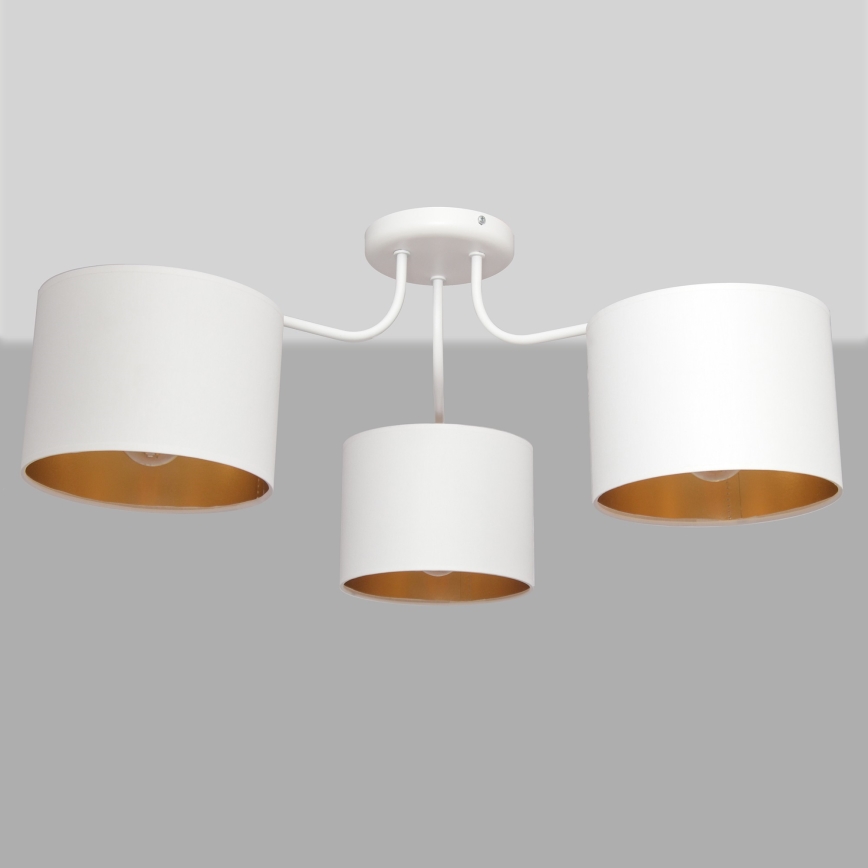 Lámpara colgante de luces de superficie ALBA 3xE27/15W/230V blanco/dorado