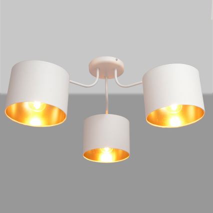 Lámpara colgante de luces de superficie ALBA 3xE27/15W/230V blanco/dorado