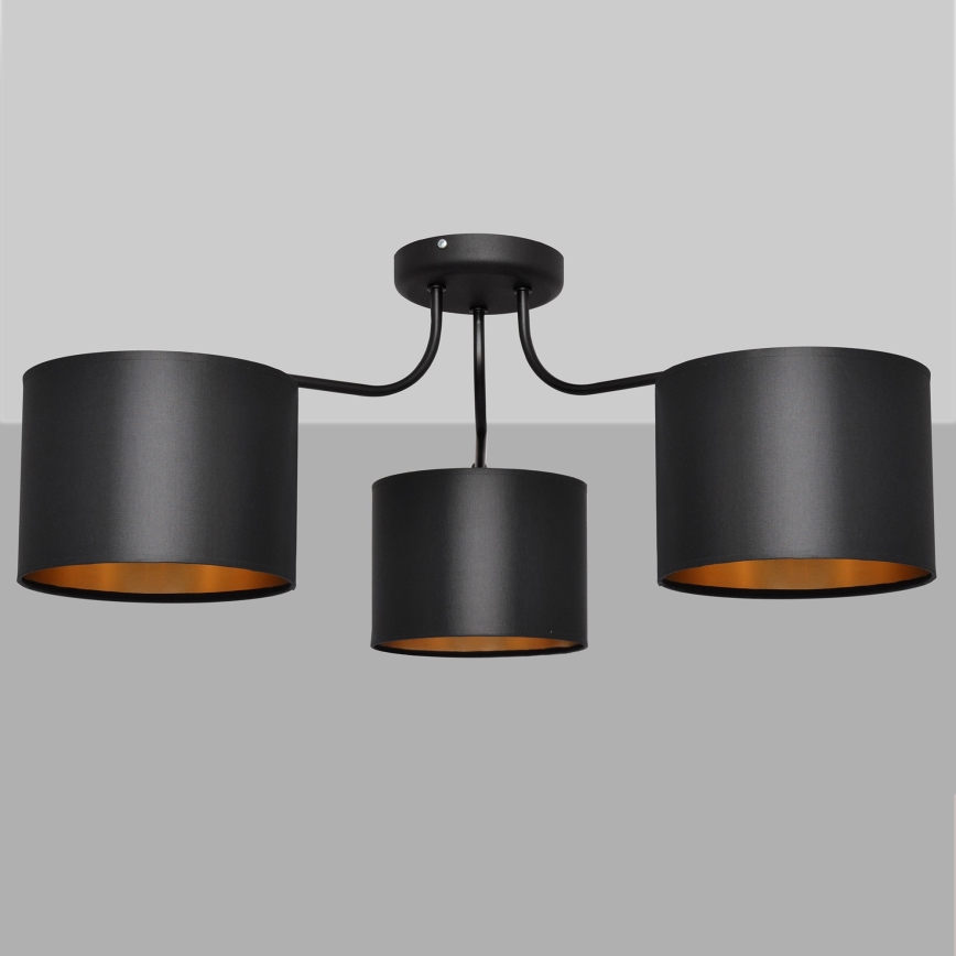 Lámpara colgante de luces de superficie ALBA 3xE27/15W/230V negro/dorado