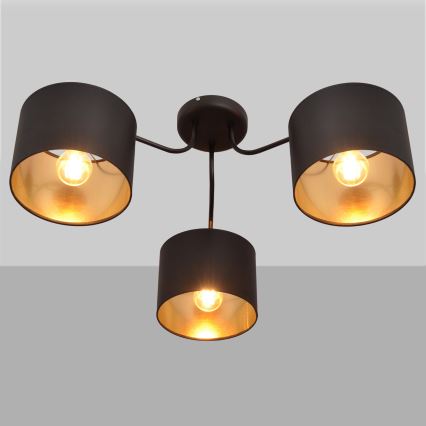 Lámpara colgante de luces de superficie ALBA 3xE27/15W/230V negro/dorado