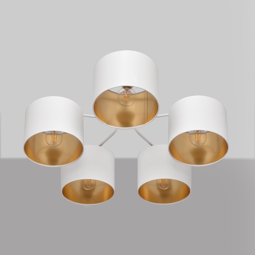 Lámpara colgante de luces de superficie ALBA 5xE27/15W/230V blanco/dorado