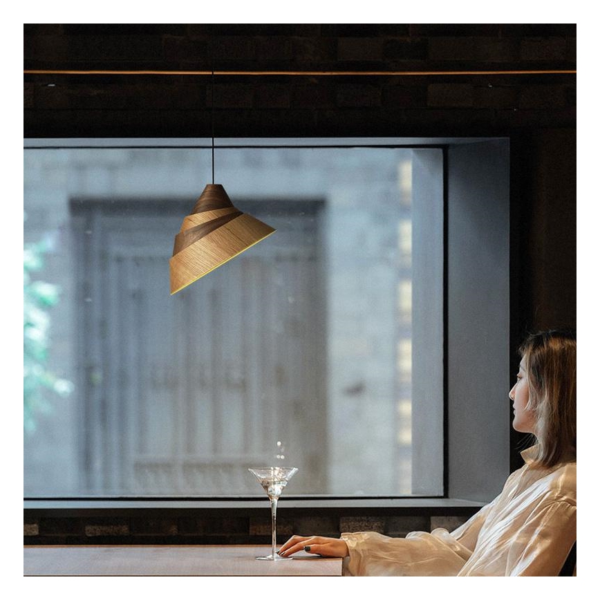 Lámpara colgante de madera con cable 1xE27/60W/230V, diámetro 33 cm, madera maciza/roble/nogal/madera de caucho (Hevea)