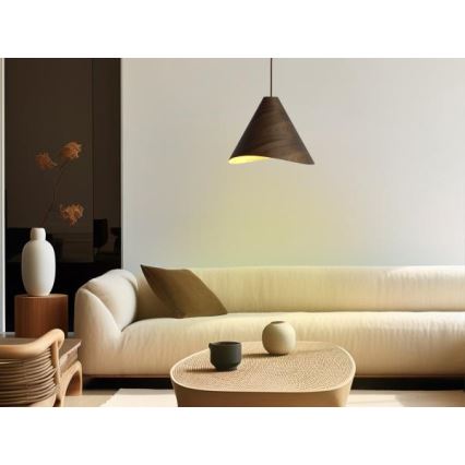 Lámpara colgante de madera con cable 1xE27/60W/230V Ø 33 cm madera maciza/nogal/madera de caucho (Hevea)