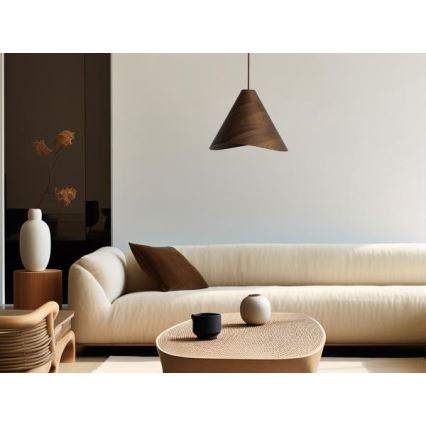 Lámpara colgante de madera con cable 1xE27/60W/230V Ø 33 cm madera maciza/nogal/madera de caucho (Hevea)