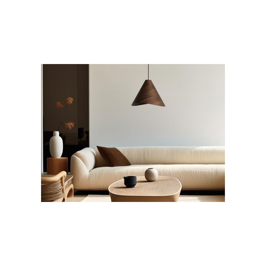 Lámpara colgante de madera con cable 1xE27/60W/230V Ø 33 cm madera maciza/nogal/madera de caucho (Hevea)