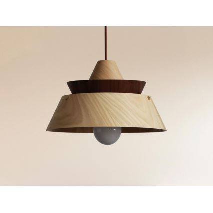 Lámpara colgante de madera con cable 1xE27/60W/230V Ø 33 cm madera maciza/roble/nogal/madera de caucho (Hevea)