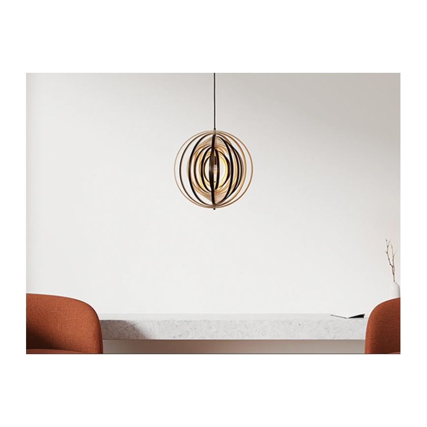 Lámpara colgante de madera con cable 1xE27/60W/230V Ø 43,5 cm madera maciza/chapa/madera de caucho (Hevea)