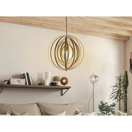 Lámpara colgante de madera con cable 1xE27/60W/230V Ø 50 cm madera maciza/chapa/Hevea (madera de caucho)