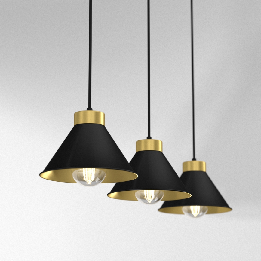 Lámpara colgante DEMET 3xE27/60W/230V negro/dorado
