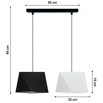 Lámpara colgante DIAMENT 2xE27/60W/230V blanco y negro
