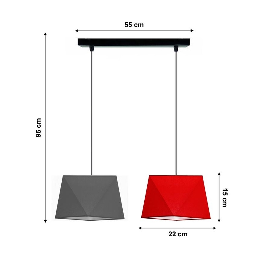 Lámpara colgante DIAMENT 2xE27/60W/230V gris/rojo