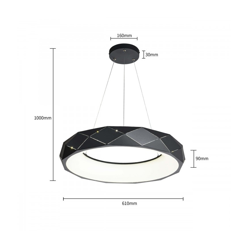 Lámpara colgante en cable REUS LED/36W/230V 4000K Ø 61 cm negra