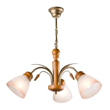 Lámpara colgante en cadena TULIPÁN 3xE27/60W/230V haya