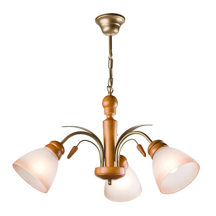 Lámpara colgante en cadena TULIPÁN 3xE27/60W/230V haya