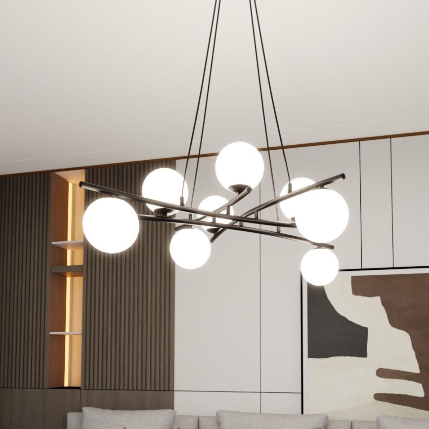 Lámpara colgante ESSA 8xE14/10W/230V negro/blanco