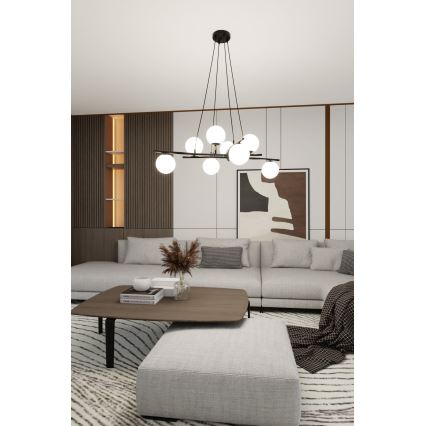 Lámpara colgante ESSA 8xE14/10W/230V negro/blanco