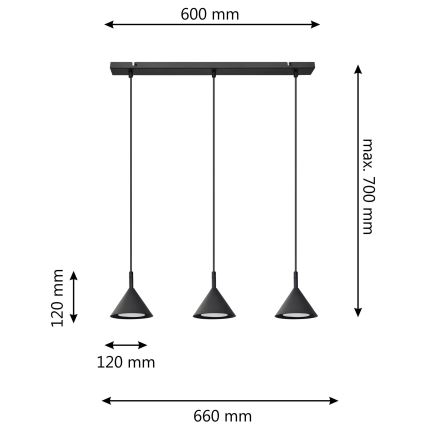 Lámpara colgante ETNA 3xGX53/10W/230V negro