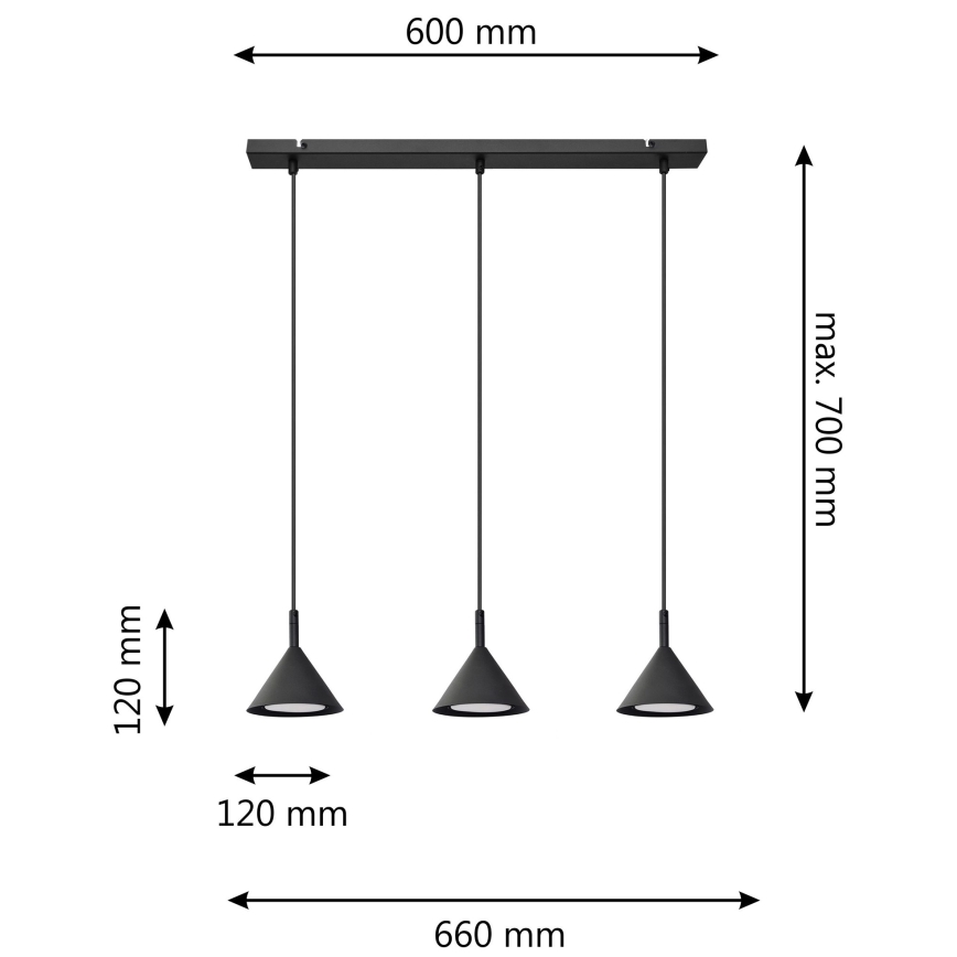 Lámpara colgante ETNA 3xGX53/10W/230V negro